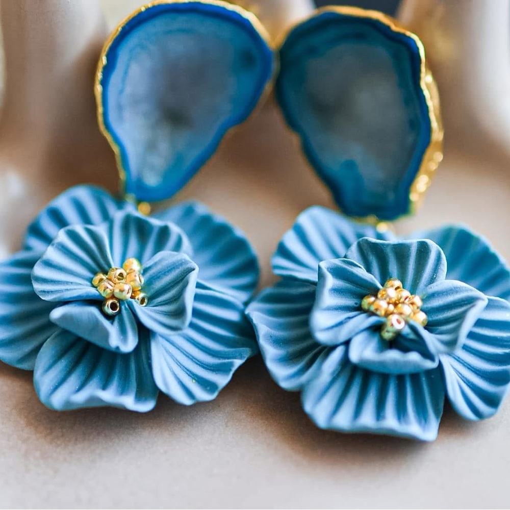 Elegant Blue Floral Earrings